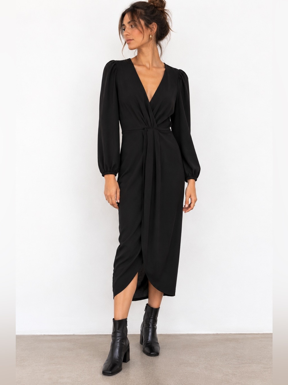 NWT Gentle Fawn Chateau Black Wrap Midi Dress XS